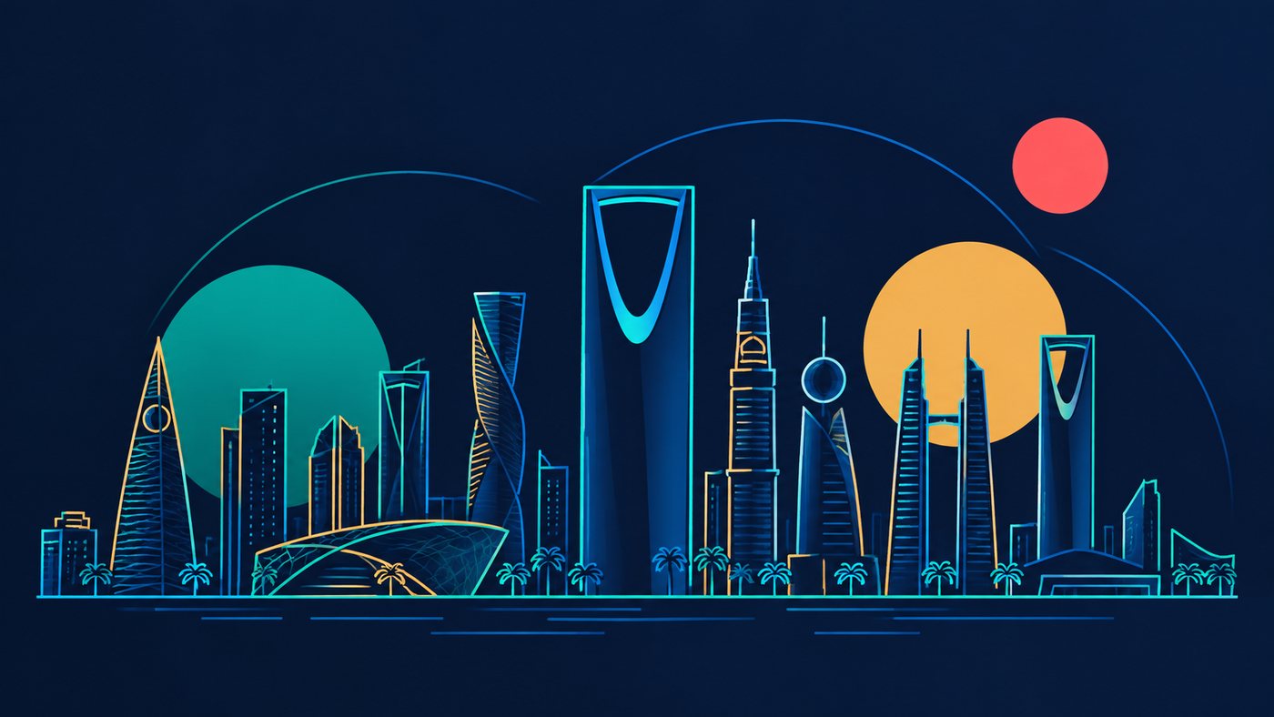 Riyadh skyline drawn in glowing lines